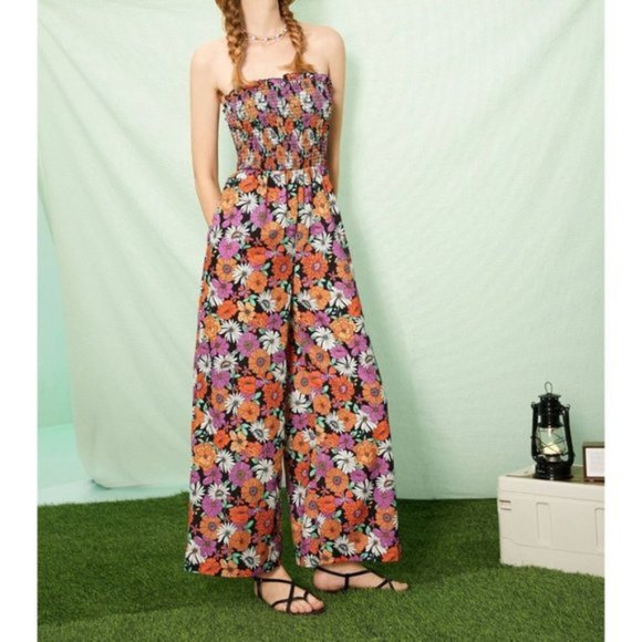 Boho Floral Print Tube Top Jumpsuit - Picture 2 of 6